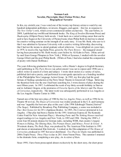 Norman Lock Novelist, Playwright, Short Fiction Writer, Poet
