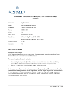 BUSI 3600A Entrepreneurial Strategies (Lean Entrepreneurship