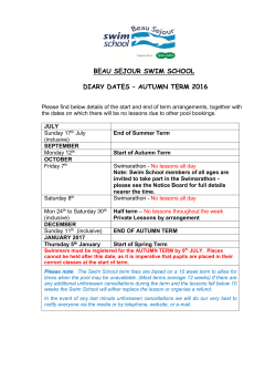 BEAU SEJOUR SWIM SCHOOL DIARY DATES &ndash; AUTUMN TERM