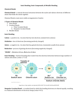 Ionic Bonding, Ionic Compounds, and Metallic Bonding Notes