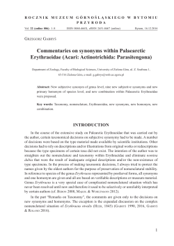 Commentaries on synonyms within Palaearctic