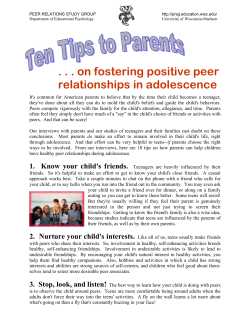 . . . on fostering positive peer relationships in adolescence