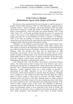 Multicultural Aspects of the Origins of Proverbs