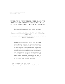 generating the integer null space and conditions for determination of