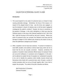 CAUSATION IN PERSONAL INJURY CLAIMS