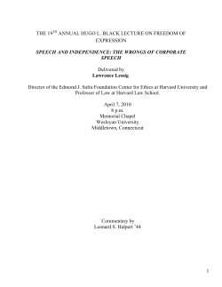 The Wrongs of Corporate Speech Delivered by Lawrence Lessig