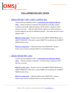 FDA-APPROVED HIV TESTS Abbott HIVAB&trade; HIV-1