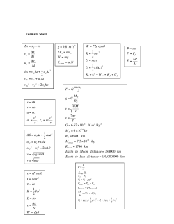 Formula Sheet g = 9.8 m/s2 &Sigma;Fx = max W = mg P = mv F