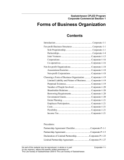 Forms of Business Organization - The Law Society of Saskatchewan