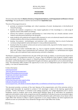 Clinical Psychology from 2016 - PG Programme
