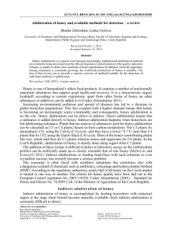Adulteration of honey and available methods for detection &ndash; a