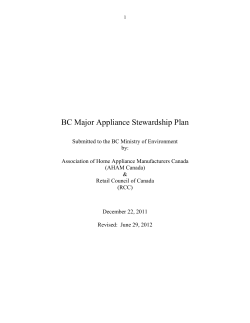 BC Major Appliance Stewardship Plan