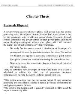Chapter Three Economic Dispatch