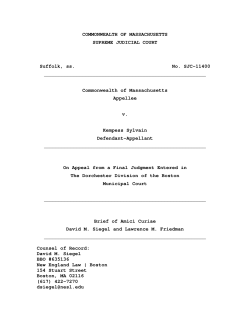 COMMONWEALTH OF MASSACHUSETTS SUPREME JUDICIAL
