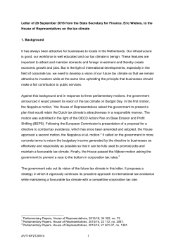 Letter to the House of Representatives on the tax