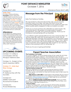 UPCOMING EVENTS POINT DEFIANCE NEWSLETTER October 7