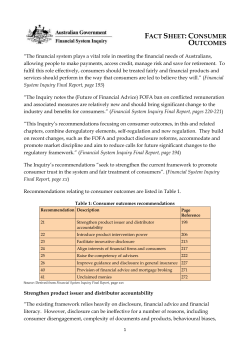 Consumer outcomes - Financial System Inquiry
