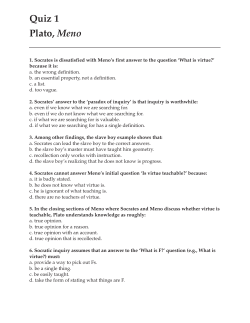 Quiz 1 Plato, Meno - Hackett Publishing