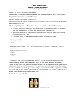 TFS Ninth Grade English Summer Reading Assignment