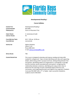 1 Developmental Reading I Course Syllabus