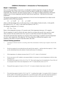CHEM1612 Worksheet 1: Introduction to Thermodynamics Model 1