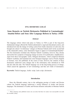 Some Remarks on Turkish Dictionaries Published in Constantinople