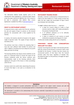 Restaurant Licence - Department of Racing, Gaming and Liquor