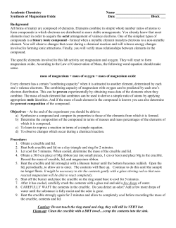 Academic Chemistry Name Synthesis of Magnesium Oxide Date