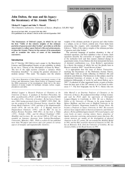 John Dalton, the man and his legacy: the bicentenary of his Atomic