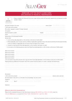 ANNEXURE A OF THE DEATH CLAIMS FORM DECLARATION OF