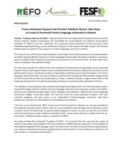 Franco-Ontarians Request that Premier Kathleen Wynne