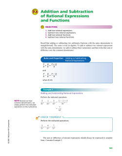 Addition and Subtraction of Rational Expressions and Functions 7.3