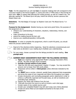 HONORS ENGLISH 11 Summer Reading Assignment 2015 Task