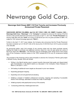 April 26, 2017 - Newrange Gold