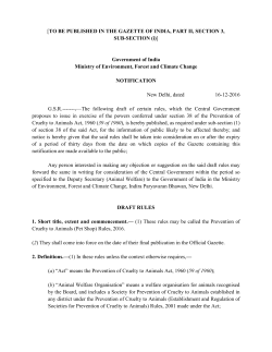 (Pet Shop) Rules,2016 - Ministry of Environment and Forests