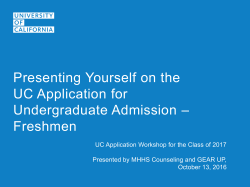 MHHS UC Application Workshop PowerPoint Presentation Oct. 2016