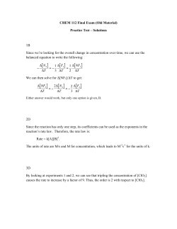 CHEM 112 Final Exam (Old Material) Practice Test &ndash; Solutions 1B