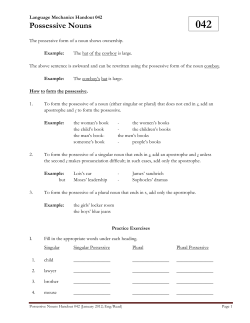 Grammar Handout: Possessive Nouns