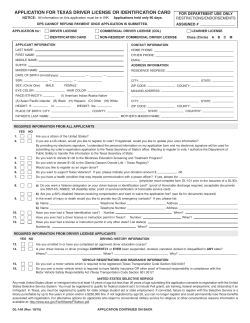 APPLICATION FOR TEXAS DRIVER LICENSE OR IDENTIFICATION