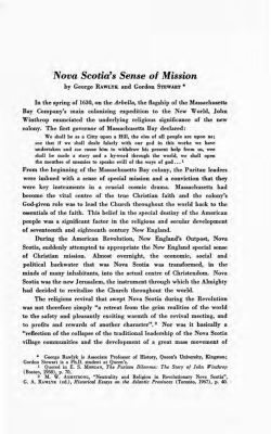 Nova Scotia`s Sense of Mission - Histoire sociale / Social History