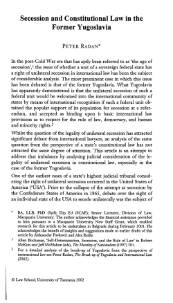 Secession and Constitutional Law in the Former Yugoslavia