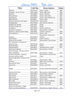 Library DVDs - Title List - St. Mary`s Parish, Cochrane