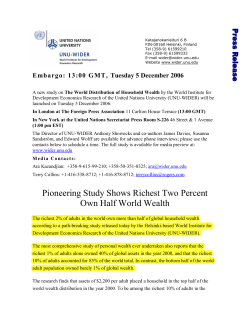 Pioneering Study Shows Richest Two Percent Own Half World Wealth