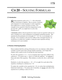 CH 11 SOLVING FORMULAS