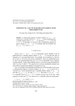 PARTITION OF A SET OF INTEGERS INTO SUBSETS WITH