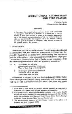 SUBJECT-OBJECT ASYMMETRIES AND VERB CLASSES