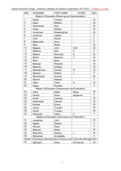 Selected Candidates for Masters` Programmes 2017/2018 &ndash; 1st