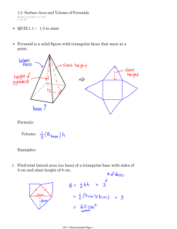 1.5 Surface Area and Volume of Pyramids