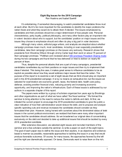 Eight Big Issues for the 2016 Campaign Ron Haskins and Isabel