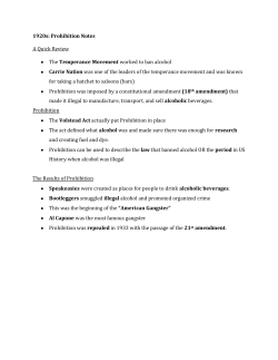 1920s: Prohibition Notes A Quick Review The Temperance